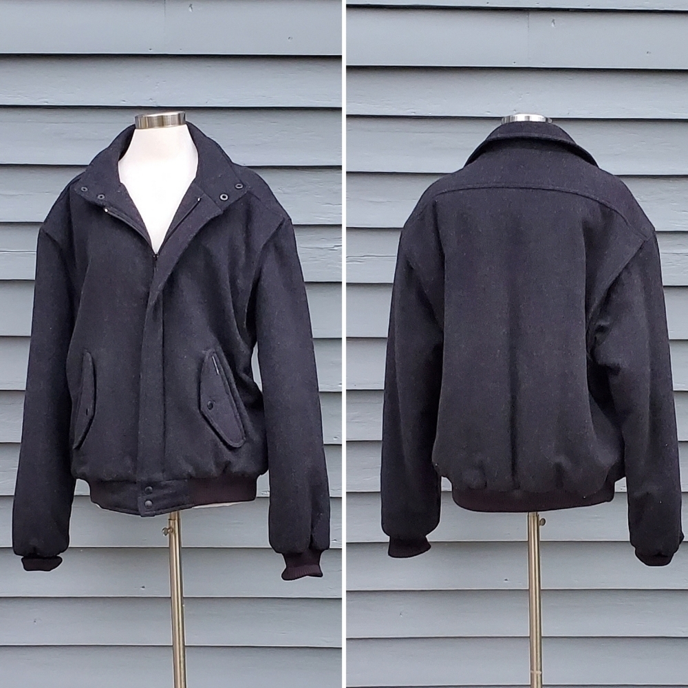 Vintage 1980s Members Only Men's Gray 100% Wool Full Zip Bomber Flight Jacket 42